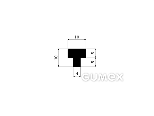 Pryžový profil tvaru "T", 10x10/4mm, 45°ShA, EPDM, -40°C/+100°C, černý
